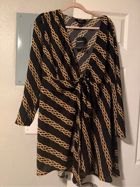 Forever 21 Black and Gold Chain-Print Wrap Dress